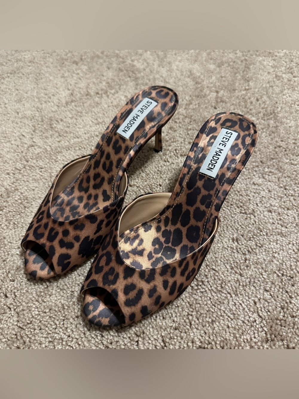 Steve Madden Leopard Print Peep-Toe Mules - Brown & Black